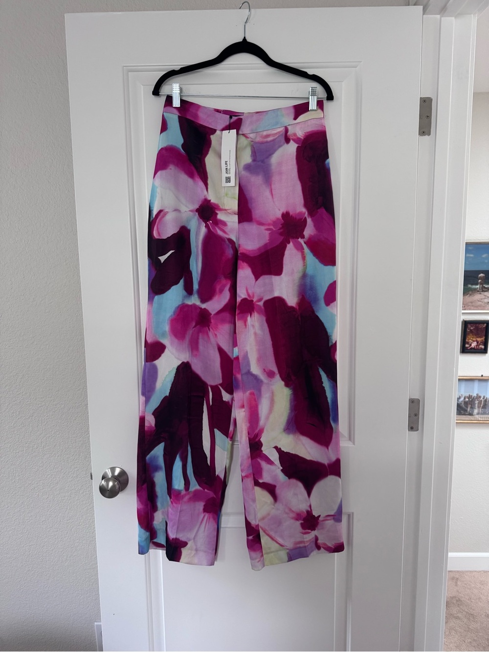 NWT Zara Printed High Waist Floral Pants with Satin Finish - Picture 3 of 5